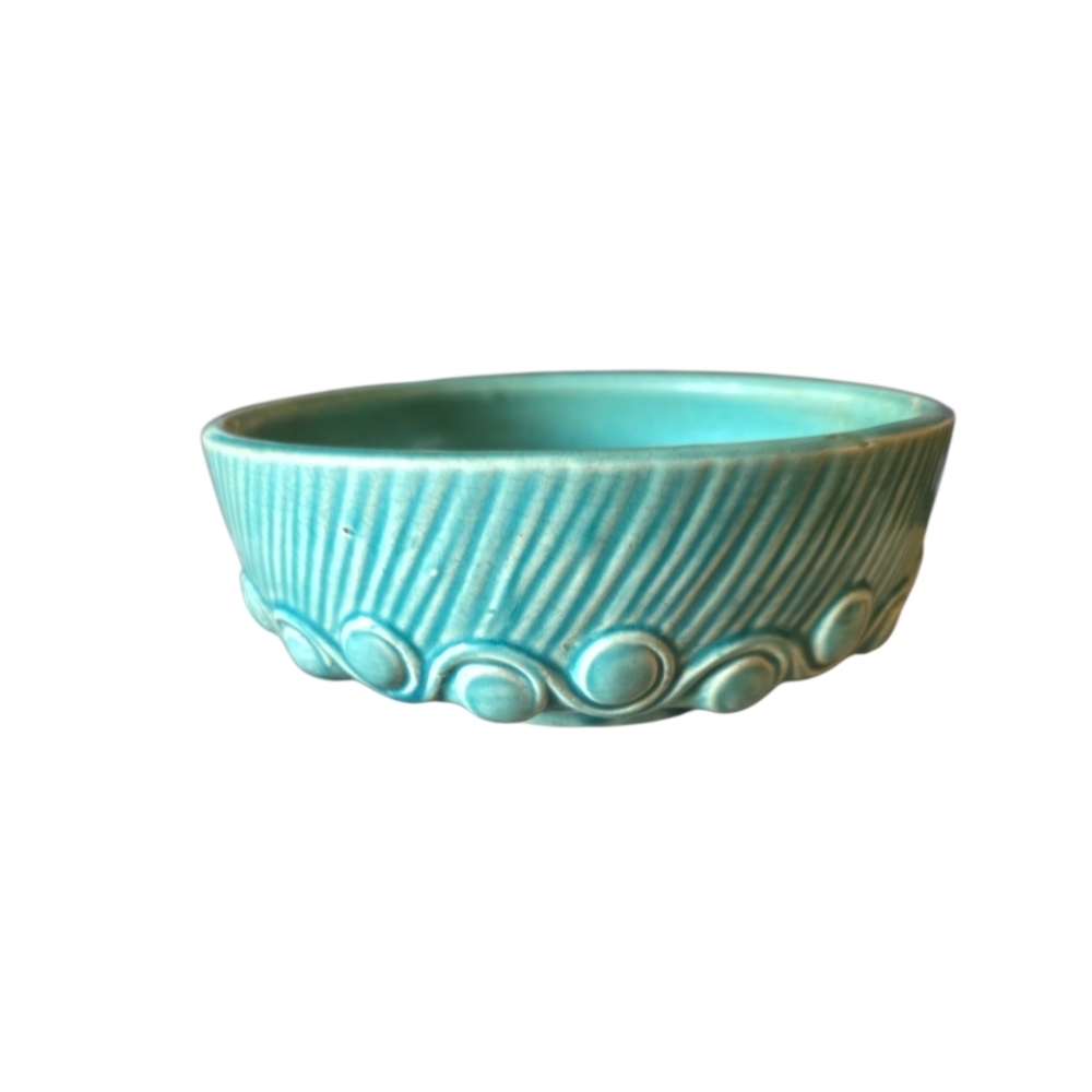 McCoy Pottery Ceramic  Vintage Aqua Wave and Knob Bowl 8 Inch Bulb Planter